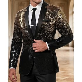 Men's Blazer Business Cocktail Party Wedding Party Fashion Casual Spring Fall Polyester Color Block Pocket Buttons Comfortable Single Breasted Blazer Gold