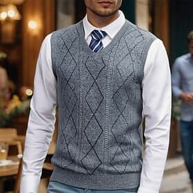 Men's Sweater Vest Dress Sweater Pullover Sweater Jumper Vest Knit Sweater Ribbed Knit Regular Tops Knitted V Neck Daily Wear Date Clothing Apparel Fall Winter