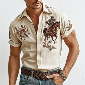 Herren Blumendruck Cowboy Blumen Hemd Westernhemd Kurzarm Vintage-Retro Outdoor Urlaub Sommer Frühling Umlegekragen 3D-Druck Hemden mit Kragen Leinenähnliches