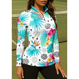 Women's Floral Spot Tops Shirt Sport Shirt Golf Polo Shirt Long Sleeve Zipper Floral UPF50 UV Resistant High Elasticity Moisture Wicking Breathable Volleyball
