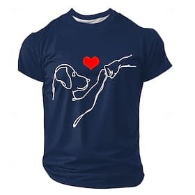 Men's Dog Lover Graphic T-Shirt, Short Sleeve Pet Paw Heart Design