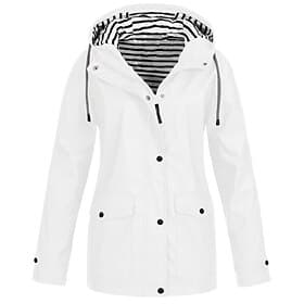 Women's Hoodie Jacket Waterproof Rain Jackets Rain Coats Warm Comfortable Zipper Pocket Buttons Fashion Plain Street Holiday Zipper Regular Hooded Regular Fit