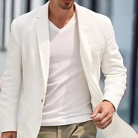 Men's Blazer Business Cocktail Party Wedding Party Fashion Casual Spring Fall 100% Cotton Plain Pocket Buttons Comfortable Single Breasted Blazer White Pink Li