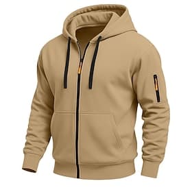 Men's Hoodie Full Zip Hoodie Fleece Hoodie Tactical Hoodie Black Navy Blue Khaki Light Grey Dark Gray Hooded Plain Zipper Pocket Casual Daily Sports  Outdoor P