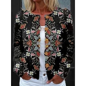 Women's Cardigan Sweater Knitted Ribbed Button Front Round Neck Long Sleeve Lightweight Elegant Vintage Daily Floral Graphic Geometric rint Knit Outdoor Daily
