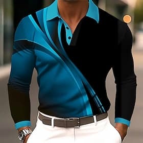 Homme Géométrique Ligne Polo manche longue Polos Revers Vêtement décontracté de travaile Athleisure Tenue quotidienne Impression 3D Boutons Printemps Automne H