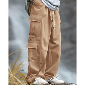 Men's Cargo Pants Trousers Drawstring Elastic Waist Multi Pocket Plain Wearable Outdoor Daily Camping  Hiking Fashion Classic Black Yellow