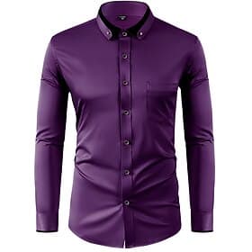 Men's Shirt Dress Shirt Button Down Shirt Non Iron Shirt Plain Formal Wedding Black White Wine Navy Blue Long Sleeve Turndown Summer Spring Clothing Apparel un