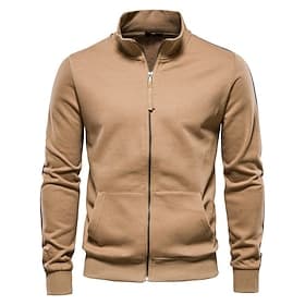 Men's Sweatshirt Full Zip Sweatshirt Black Navy Blue Khaki Light Grey Dark Gray High Neck Plain Patchwork Sports  Outdoor Casual Daily Streetwear Cool Sportswe