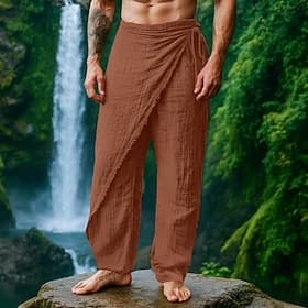 Voor heren Linnen broek Broek Zomerbroek Trekkoord Elastische taille Recht been Effen Comfort Ademend Volledige lengte Casual Dagelijks Feestdagen Vakantie Mod