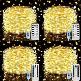 4 Pcs 10M/33FT 100 LED Beams Fairy String Lights Halloween  Valentine's Day Wedding Party Indoor and Outdoor Copper Wire Light String USB Plug in 8 Function Re