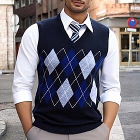 Men's Sweater Vest Dress Sweater Pullover Sweater Jumper Vest Knit Sweater Ribbed Knit Regular Tops Knitted V Neck Daily Wear Date Clothing Apparel Fall  Winte