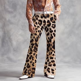Men's Leopard Print Disco Pants 60s 70s Bell Bottoms Mid Waist Vintage Retro Outdoor Vacation Party Side Pockets Flared Leg Pants Trousers Spring Fall 3D Print