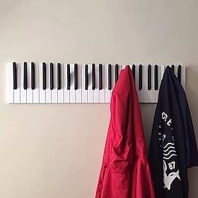 Piano Wooden Coat Racks Nordic Style Wall Mounted Hanger Creative Piano Key Design Wooden Hook Rack Space Saving Entryway Organizer Decorative Clothes Hat Hold