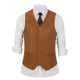 Men's Faux Suede Vest Vest Waistcoat Gilet Vacation Party Business Fashion Casual Spring Fall Pocket Buttons Polyester Comfortable Plain Single Breasted One-bu