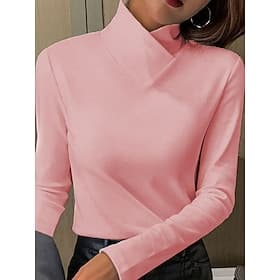 Women's T Shirt Plain Elegant Vintage Stylish Long Sleeve High Neck Regular Tops Daily Blue Pink Purple Orange Green Spring Fall Winter