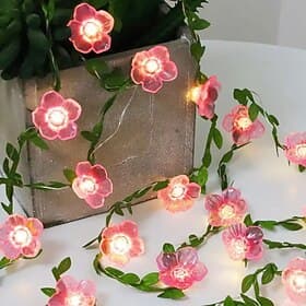 Sakura Rattan Garland Fairy String Lights 2m 20LEDs Battery Powered for  Wedding Party Indoor Atmosphere Home Romantic Holiday Decoration