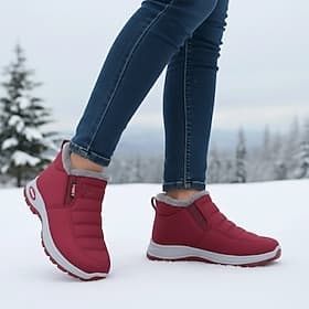 Women's Burgundy Waterproof Fleece-Lined Winter Boots – Warm Slip-On Snow Shoes with Anti-Slip Sole for Cold Weather, Outdoor Walking  Casual Daily Wear