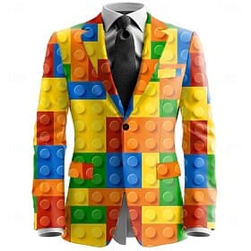 Men's Graphic Geometic Blazer Jacket Coat Comfortable Artistic Casual Casual Daily Party 3D Print Buttons Multi Pocket All Seasons Notch Long Sleeve Blue Yello