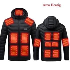 Men Puffer Jacket Heated Jacket Casual Thermal Warm Hooded Winter Sporty Hooded Regular Black Jacket(Batteries are not included)