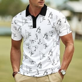 Men's Golf Polo Sports Polo Shirts Short Sleeve Polo Shirts Collared Shirts Casual Athleisure Buttons Summer White