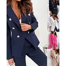 Women's Blazer Comfortable Pocket Buttons Elegant Fashion Outdoor Plain Going out Casual Daily Weekend Cardigan Regular Lapel Regular Fit Long Sleeve Outerwear