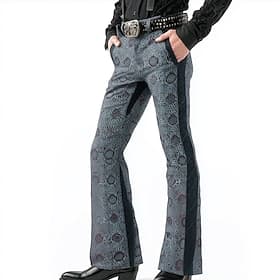 Men's Geometric Pattern Disco Pants 60s 70s Bell Bottoms Mid Waist Western Vintage Retro Outdoor Vacation Casual Side Pockets Flared Leg Pants Trousers Spring