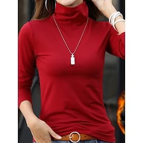 Women's Blouse Ruched Solid Color Stylish Casual Long Sleeve Turtleneck Regular Tops Daily Black White Wine Brown Green Spring Fall Winter