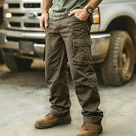 Men's Cargo Pants Trousers Elastic Waist Buttons Multi Pocket Plain Wearable Outdoor Daily Camping Hiking Fashion Classic Army Yellow Black