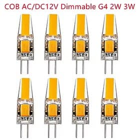 10 Stück dimmbare G4-COB-LED-Glühbirnen, Ersatz für Halogenlampen, 3000 K/6000 K, 2 W, 3 W, AC/DC 12 V, Kristall-Scheinwerferbirne