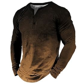 OUKU Men's Graphic Gradient Henley Shirt Tee Vintage Shirt Long Sleeve 3D Print Fashion Designer Comfortable Outdoor Casual Daily Spring   Fall Blue Red Brown