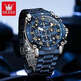 The New Olevs Men'S Steel Band Business Watch Moon Phase Luminous Calendar Chronograph 24-Hour Indication Quartz Watch Is A Fashionable Casual And Versatile Wa