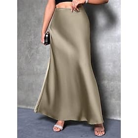 Women's Satin Skirts Elegant Fashion Maxi High Waist Skirts Plain Micro-elastic Party Street Black Fuchsia Green Khaki Spring