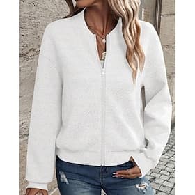 Women's Jacket Casual Jacket Comfortable Zipper Casual Solid Color Casual Street Daily Wear Going out Regular Crewneck Regular Fit Long Sleeve Outerwear Navy B
