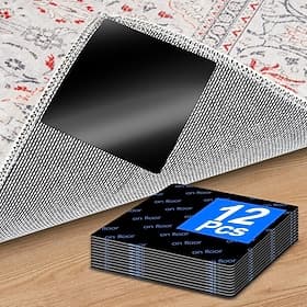 12pcs Premium Rug Grippers  Carpet Tape Square Anti-Slip Pads for Area Rugs, 3.9 Inch, Prevent Curling  Sliding, Ideal for Hardwood, Tile, Marble, and Laminate