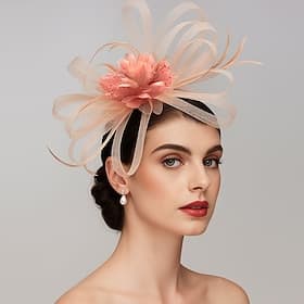 Elegant Fascinator Hats Net Mesh Tulle Headpiece Clip Headband with Feather Flower Floral  Kentucky Wedding Tea Party Horse Race Church Cocktail Vintage for Wo