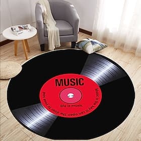 Record Album Round Rug For Living Room And Bedroom,Retro Stylish Music Carpet Floor Mat Soft Non-Slip Machine Washable Rug,Entryway Sofa Stool Home Decoration