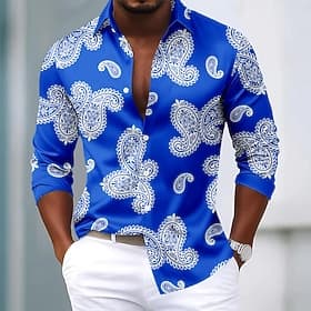 Men's Paisley Floral Print Ethnic Shirt Satin Shirt Dress Shirt Long Sleeve Vintage Retro Vacation Dailywear Summer Spring Fall Turndown 3D Print Button Up Shi thumbnail 2