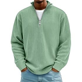 Men's Polo Shirts Quarter Zip Polo Daily Wear Date Quarter Zip Long Sleeve Fashion Basic Plain Zipper Spring Fall Regular Fit Black Navy Blue Sky Blue Green Kh