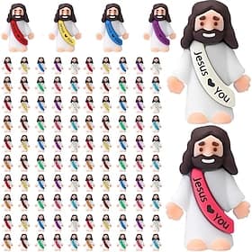 50/100pcs Little Jesus Figures, Mini Jesus Figurines in Bulk Easter Gift Tiny Statues for Easter Egg Stuffers Multicolor Tiny Jesus Figures, Miniature Figurine