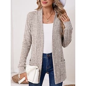 Women's Sweater Cardigan Elegant Fashion Streetwear Pure Color Open Front Pocket Knitted Long Sleeve Regular Tops Knit Outdoor Daily Weekend Black Wine Fall Wi