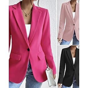 Women's Blazer Comfortable Pocket Buttons Elegant Fashion Outdoor Plain Going out Casual Daily Weekend Single Breasted Regular Lapel Regular Fit Long Sleeve Ou