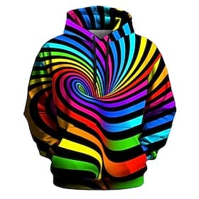 Men's Optical Illusion 3D Hoodie Sweatshirt Ethnic Cowboy Long Sleeve Crew Neck Streetwear Black White Drawstring Fall Winter Designer S M L XL XXL XXXL