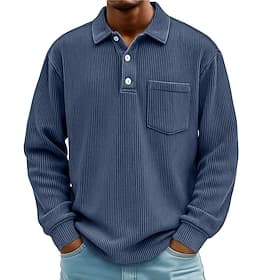 Men's Corduroy Shirt Textured Casual Sports Lapel Long Sleeve Fashion Basic Color Block Patchwork Buttons Fall Spring   Fall Regular Fit Black Green Light Blue