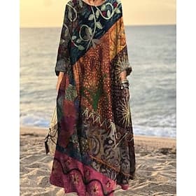 Women's Long Dress Maxi Dress Boho Dress Casual Dress Print Dress Elegant Fashion Modern Daily Outdoor Beach Regular Fit Graphic Long Sleeve Crew Neck Blue Ora