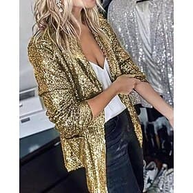 Women's Shirt Jacket Blazer Comfortable Breathable Sequin Fashion Daily Plain Outdoor Casual Daily Regular Lapel Regular Fit Long Sleeve Outerwear Black White