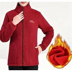 Women's Polar Fleece Jacket Stand Collar Soft Warm Pocket Long Sleeve Sports Solid Color Top For Gym Running Fitness Classic-Fit Activewear