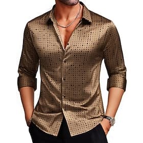 Men's Shirt Satin Shirt Dress Shirt Casual Shirt Button Up Shirt Prom Shirt Polka Dot Formal Party Evening Wear Black Navy Blue Gold Long Sleeve Lapel All Seas