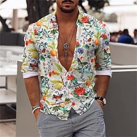 Homme Fleuri Chemise manche longue Sports Mode Designer Quotidien Fête Printemps  Été Col Rabattu Imprimé Boutonné Bleu Blanche Rose Claire Violet Vert