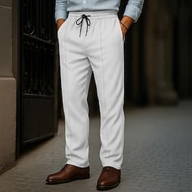 Men's Waffle Trousers Baggy Pants Buttons Plain Wearable Full Length Outdoor Daily Camping  Hiking Vacation Fashion Black White